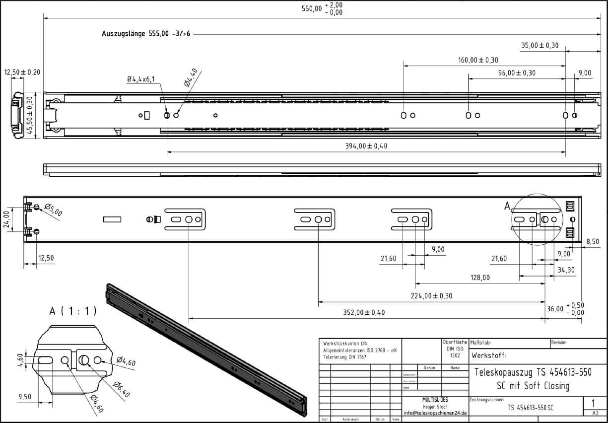 Disegno tecnico Estrazione telescopica TS 454613-550SC
