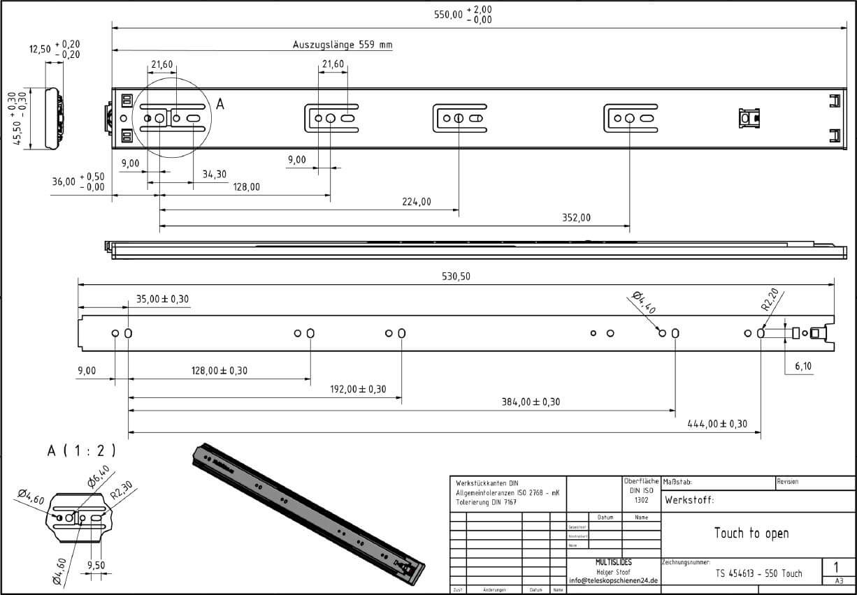 Dessin technique Extension télescopique TS 454613-550 Touch