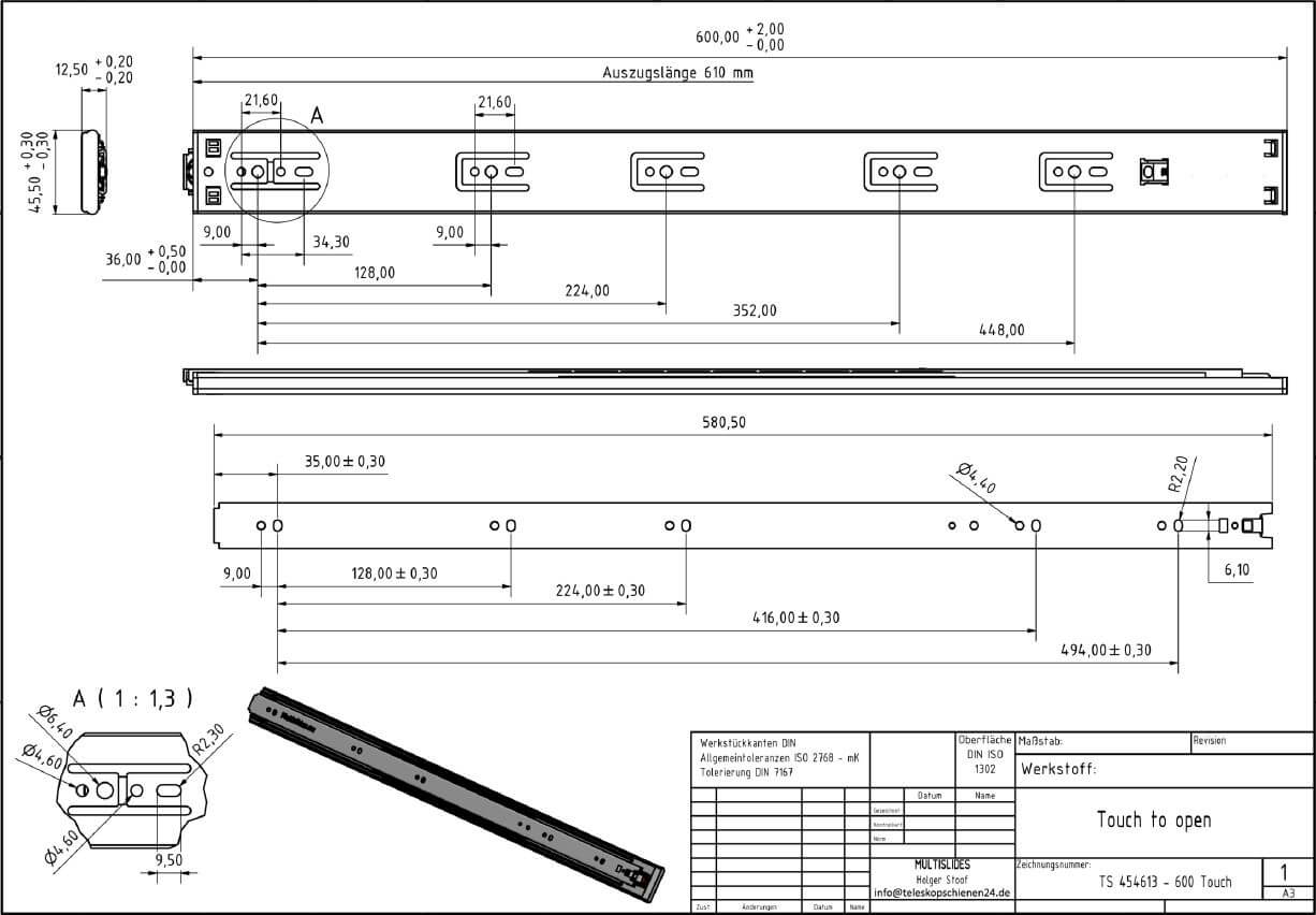 Dessin technique Extension télescopique TS 454613-600 Touch