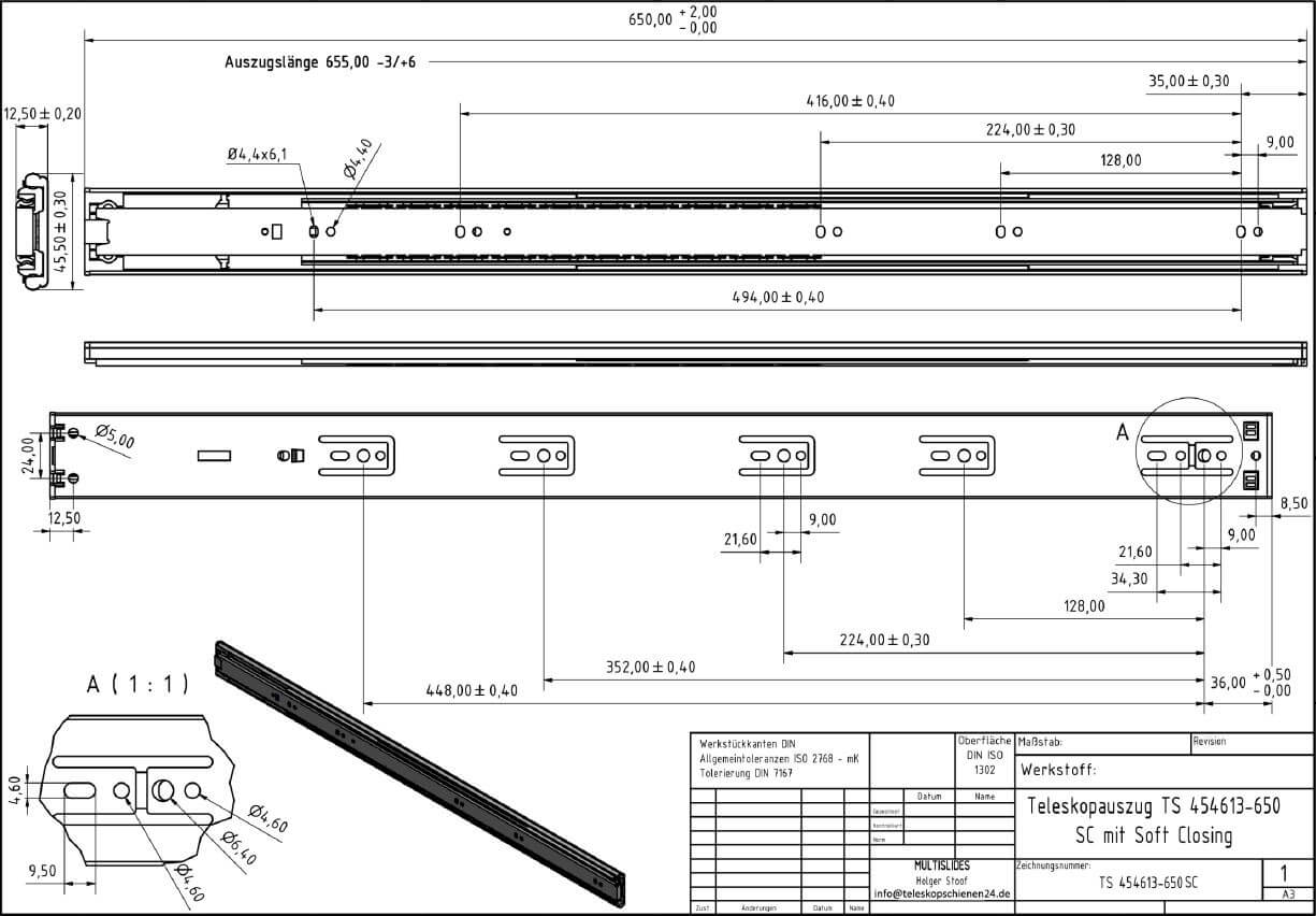 Dessin technique Extension télescopique TS 454613-650SC