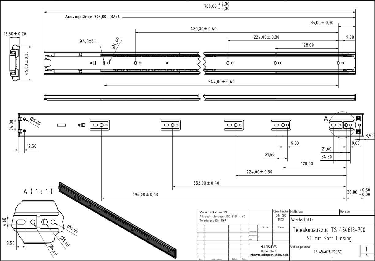 Dessin technique Extension télescopique TS 454613-700SC