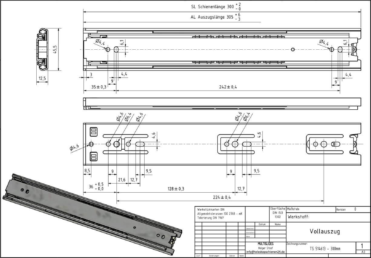 Dibujo técnico Guías telescópicas TS 514613-300