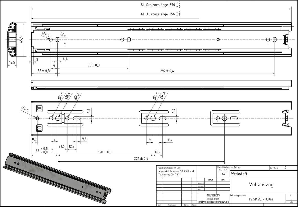 Dibujo técnico Guías telescópicas TS 514613-350