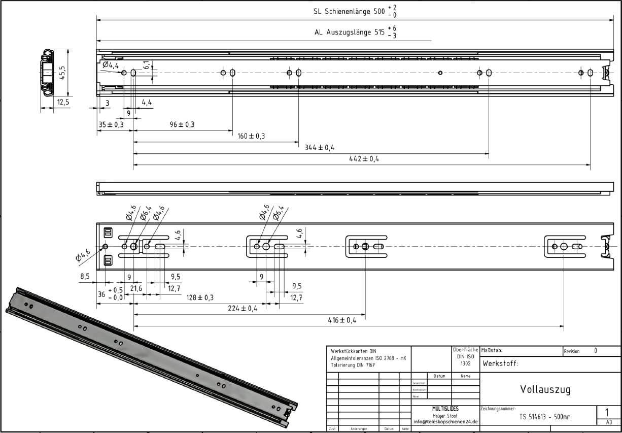 Disegno tecnico Estrazione telescopica TS 514613-500