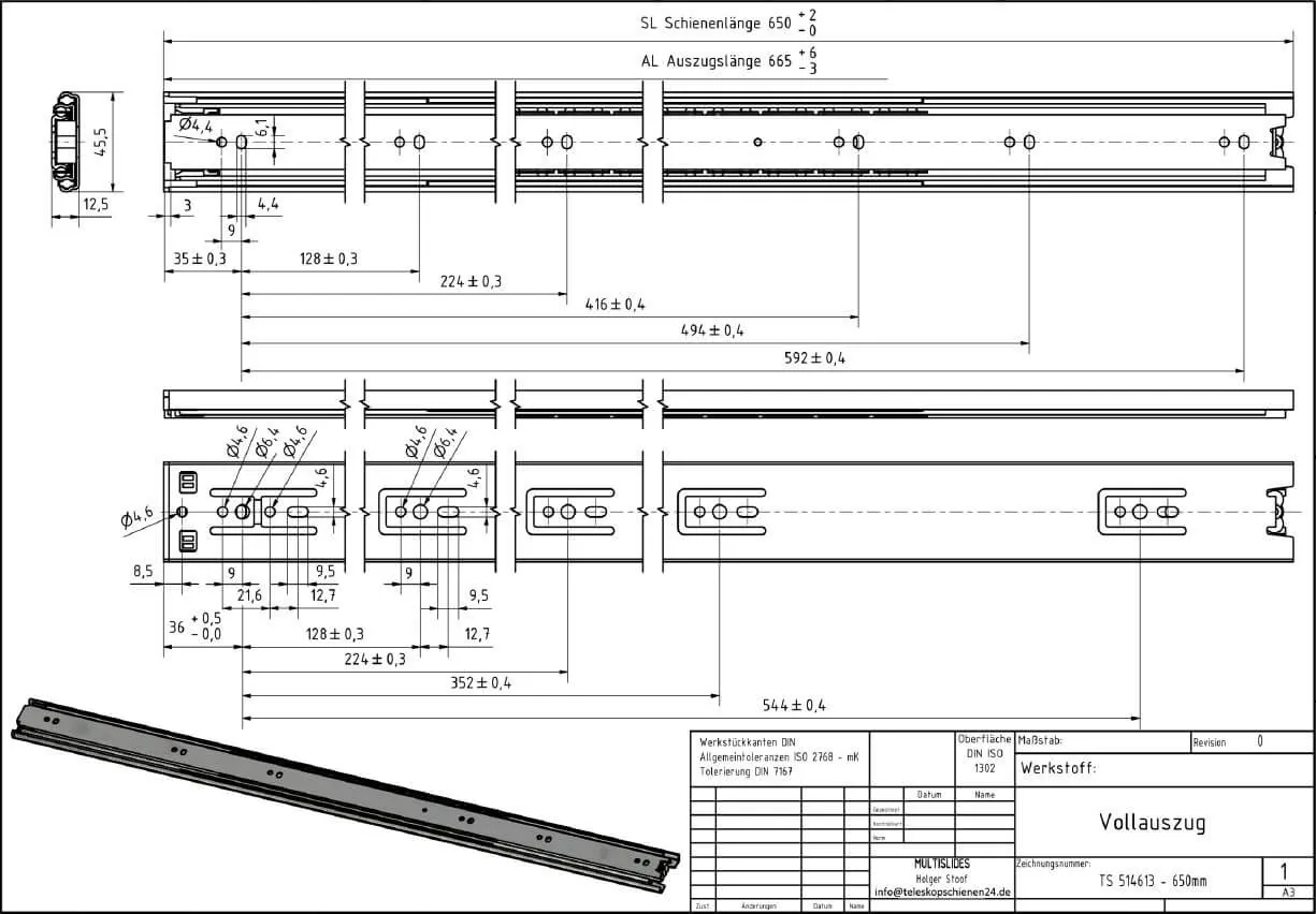Dessin technique Extension télescopique TS 514613-650