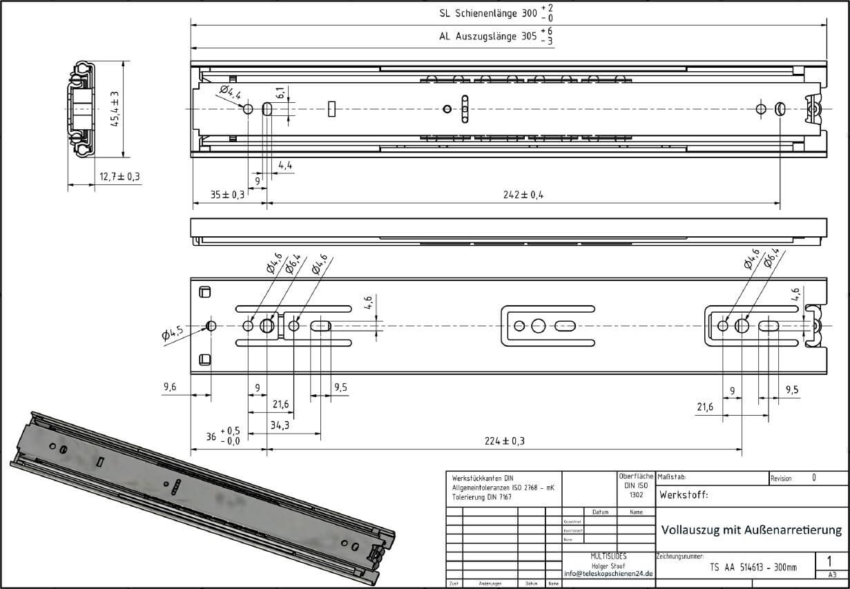 Disegno tecnico Estrazione telescopica TS-AA 514613-300