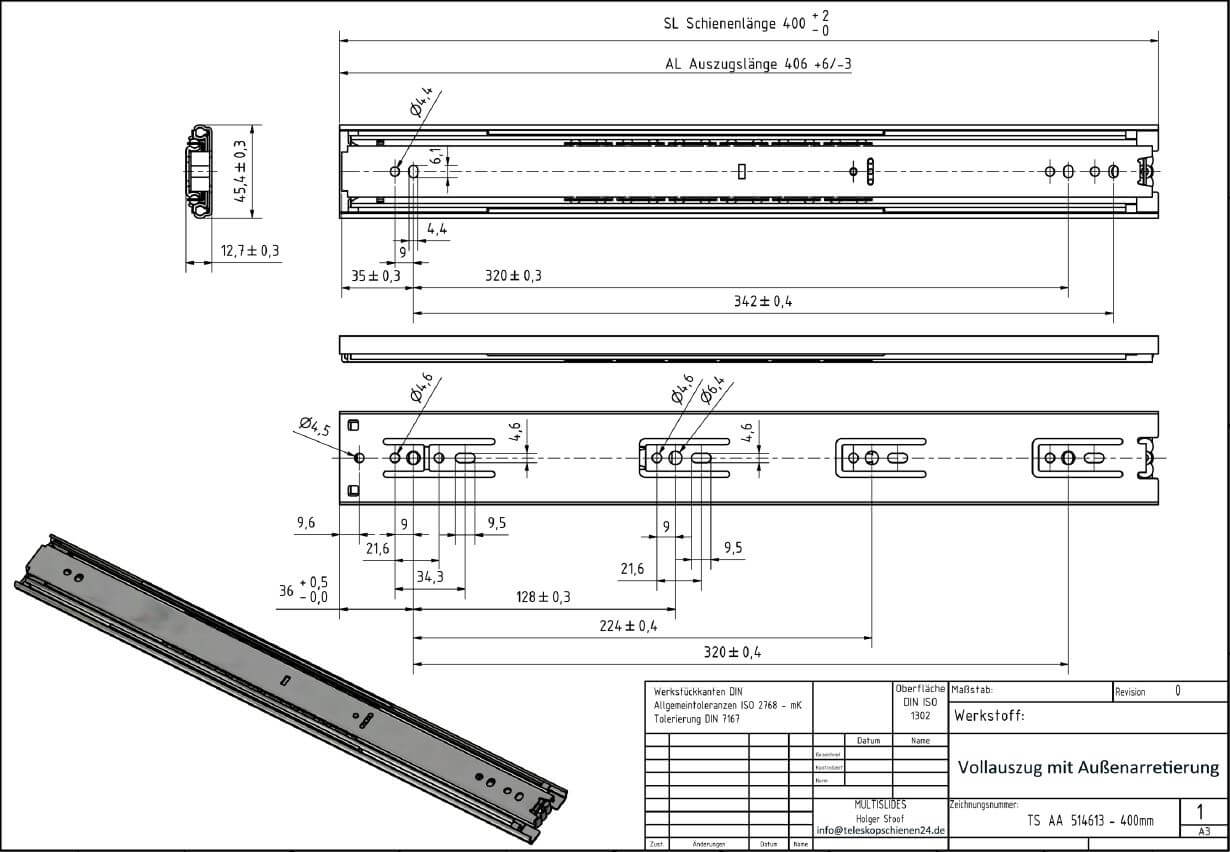 Technical drawing Telescopic pull-out TS-AA 514613-400