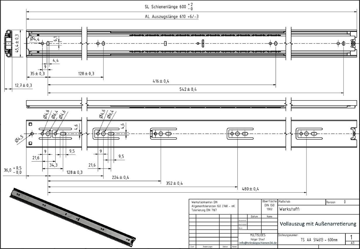 Dessin technique Extension télescopique TS-AA 514613-600