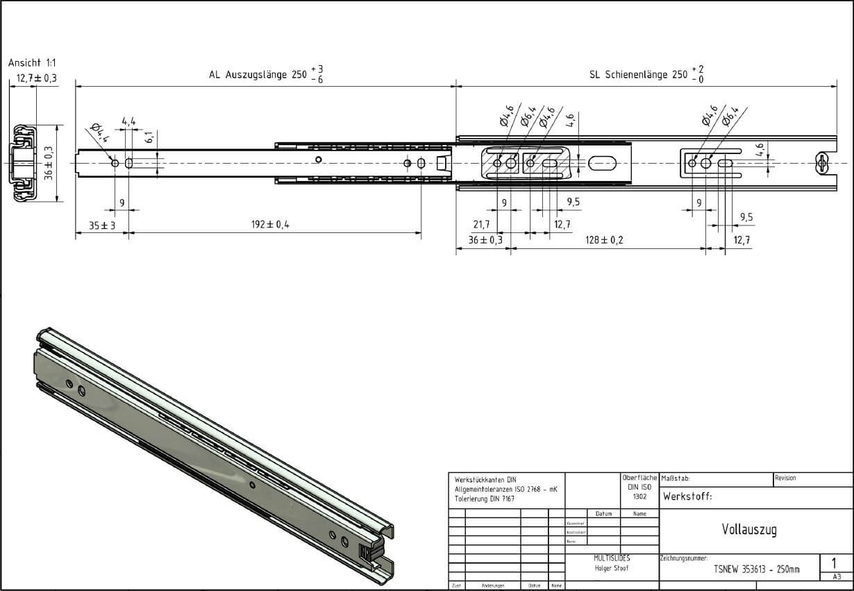 Dessin technique Extension télescopique TSNEW 353613-250