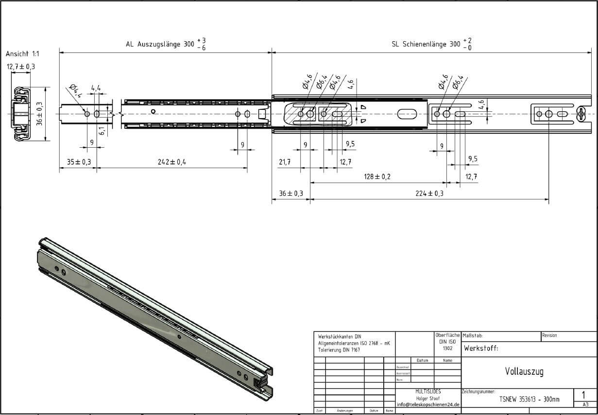 Dibujo técnico Guías telescópicas TSNEW 353613-300