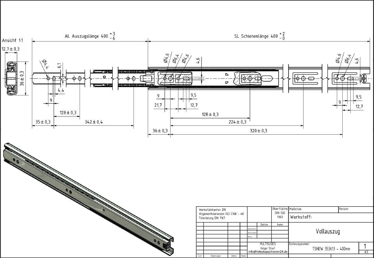 Disegno tecnico Estrazione telescopica TSNEW 353613-400