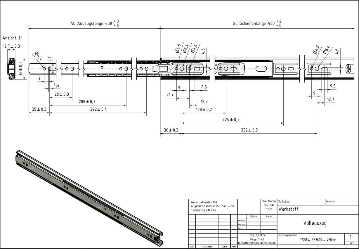 Dessin technique Extension télescopique TSNEW 353613-450