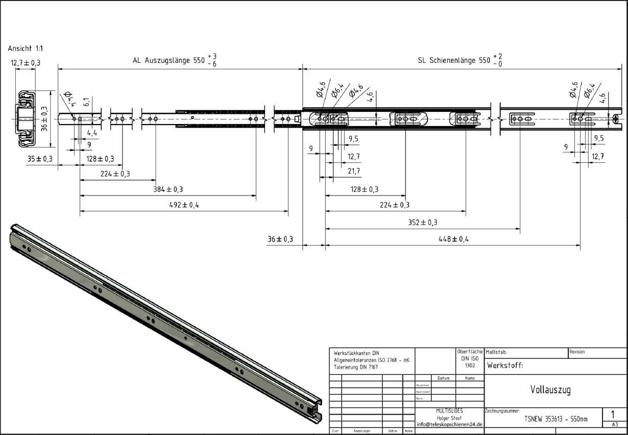 Dibujo técnico Guías telescópicas TSNEW 353613-550