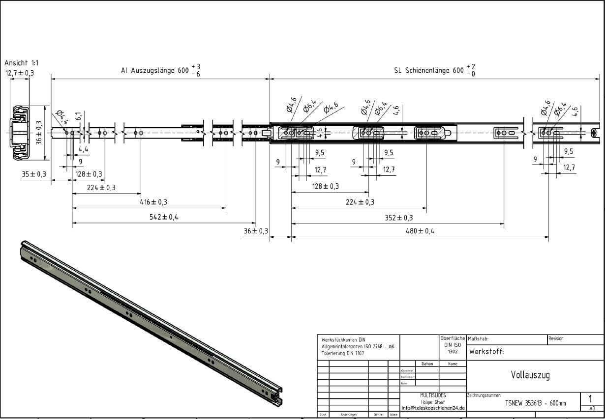 Dessin technique Extension télescopique TSNEW 353613-600