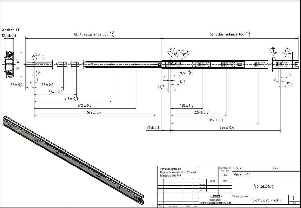 Disegno tecnico Estrazione telescopica TSNEW 353613-650