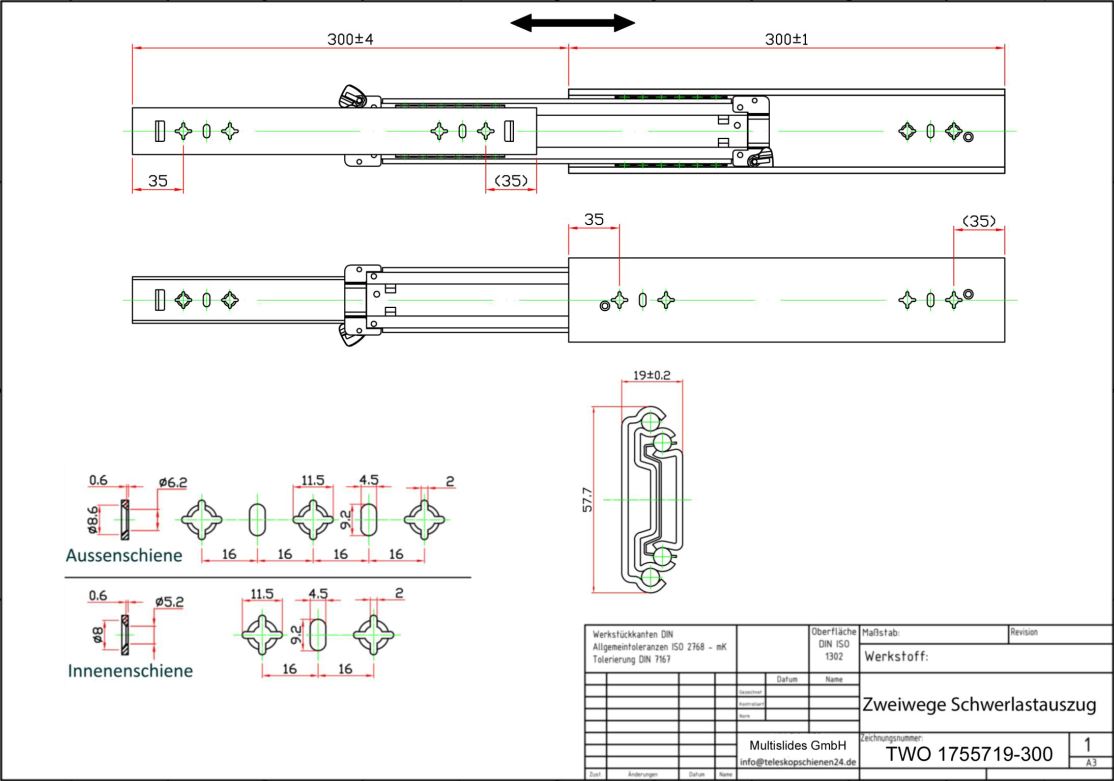 Disegno tecnico Estrazione pesante a due vie TWO1755719-300