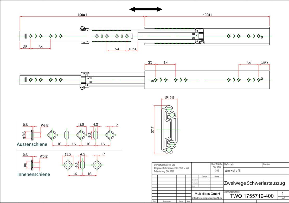 Disegno tecnico Estrazione pesante a due vie TWO1755719-400