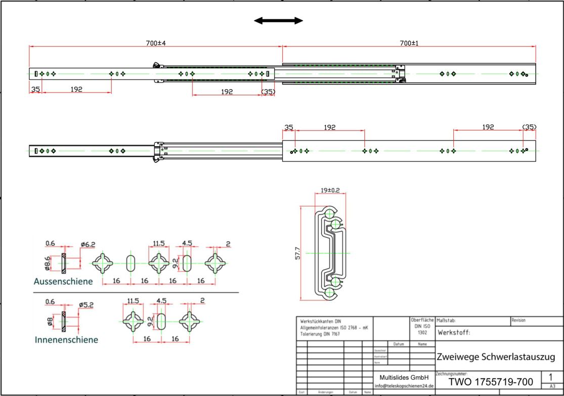 Disegno tecnico Estrazione pesante a due vie TWO1755719-700