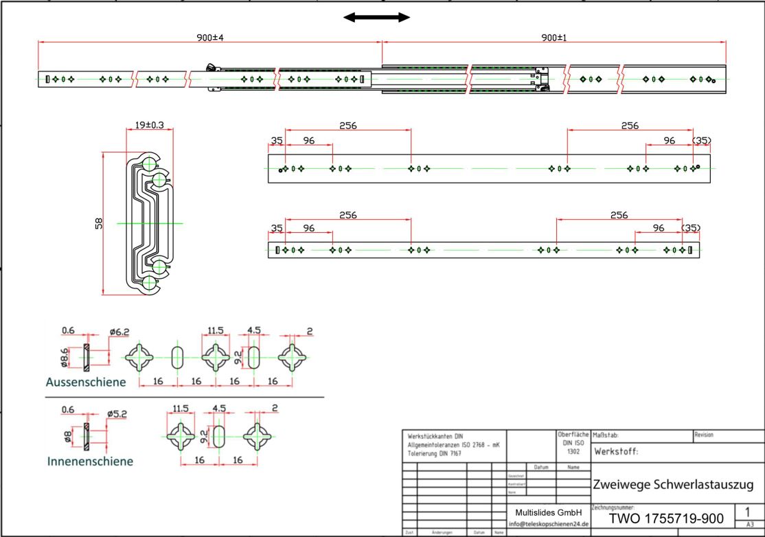 Dibujo técnico Extracción bidireccional de alta resistencia TWO1755719-900