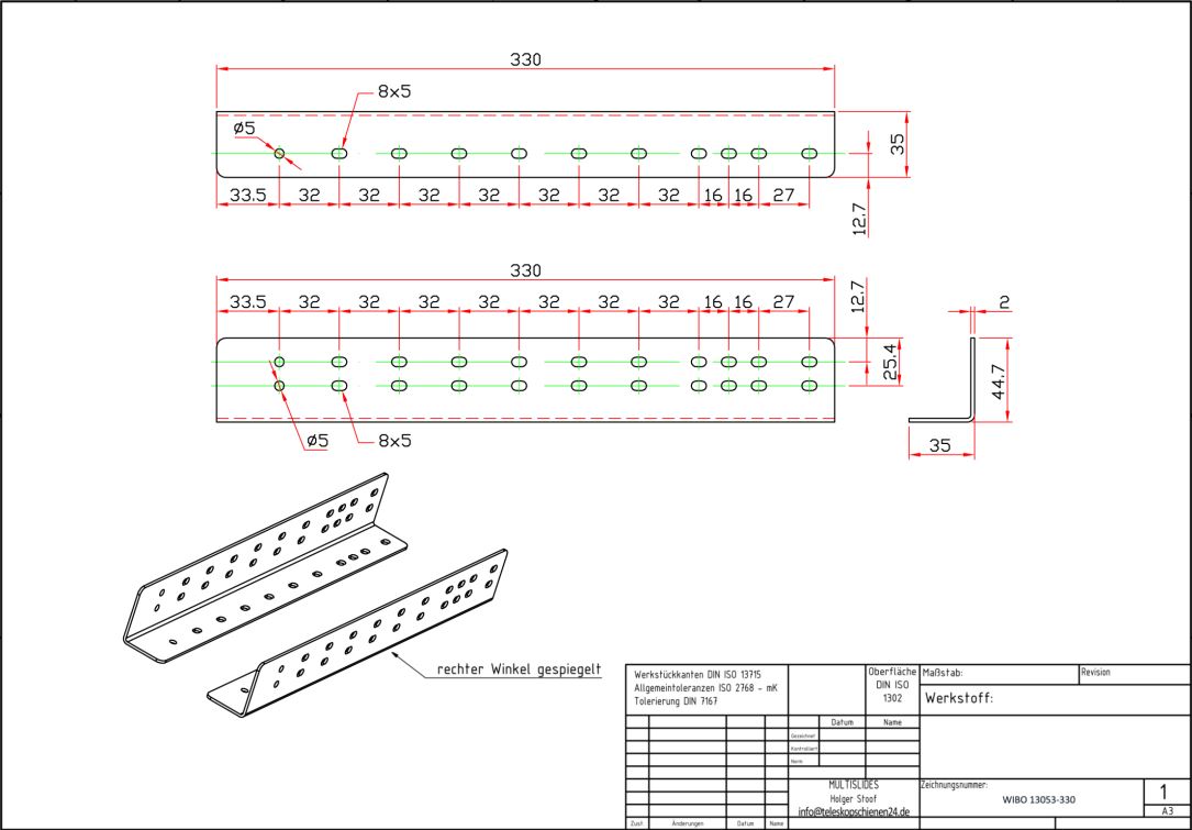 Dibujo técnico Juego de soportes de montaje BL-WIBO 13053-330