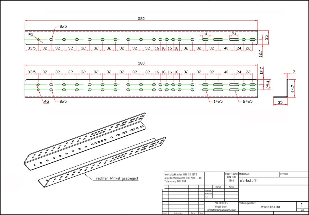 Dibujo técnico Juego de soportes de montaje BL-WIBO 13053-580