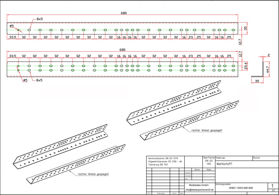 Dessin technique Kit d'équerres de montage WIBO 13053-680-680