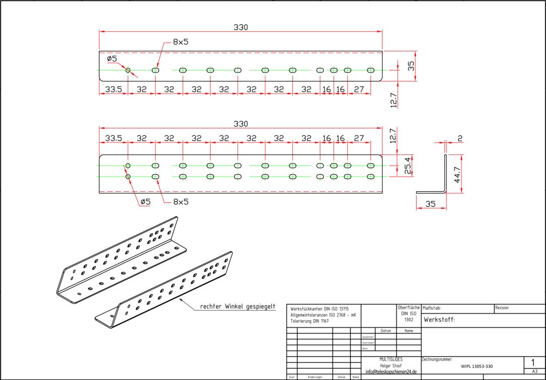 Dibujo técnico Juego de soportes de montaje BL-WIPL 13053-330
