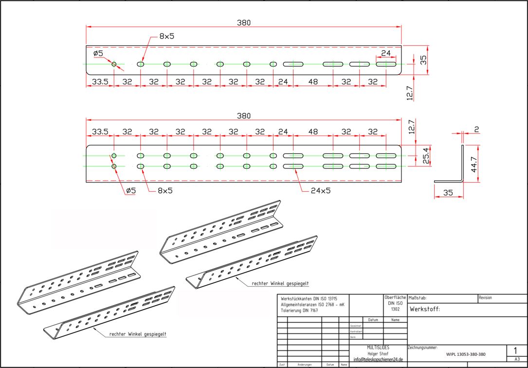 Dibujo técnico Juego de soportes de montaje BL-WIPL 13053-380-380