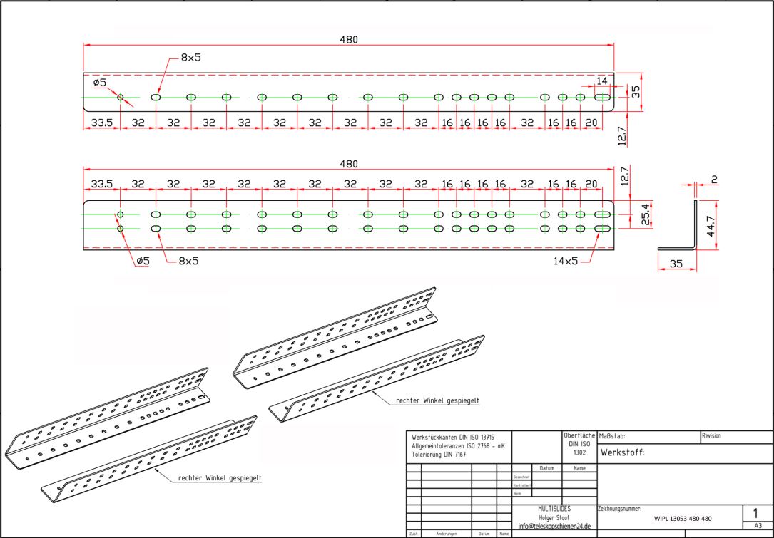 Dibujo técnico Juego de soportes de montaje WIPL 13053-480-480