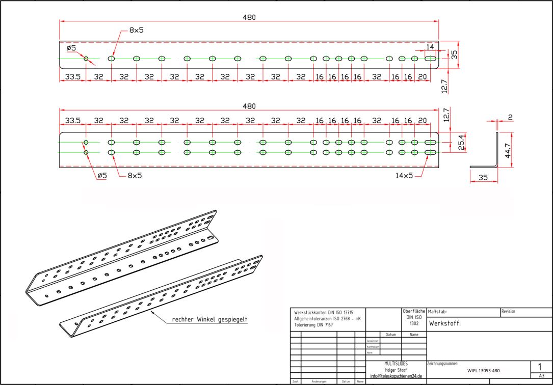 Disegno tecnico Set di staffe di montaggio WIPL 13053-480
