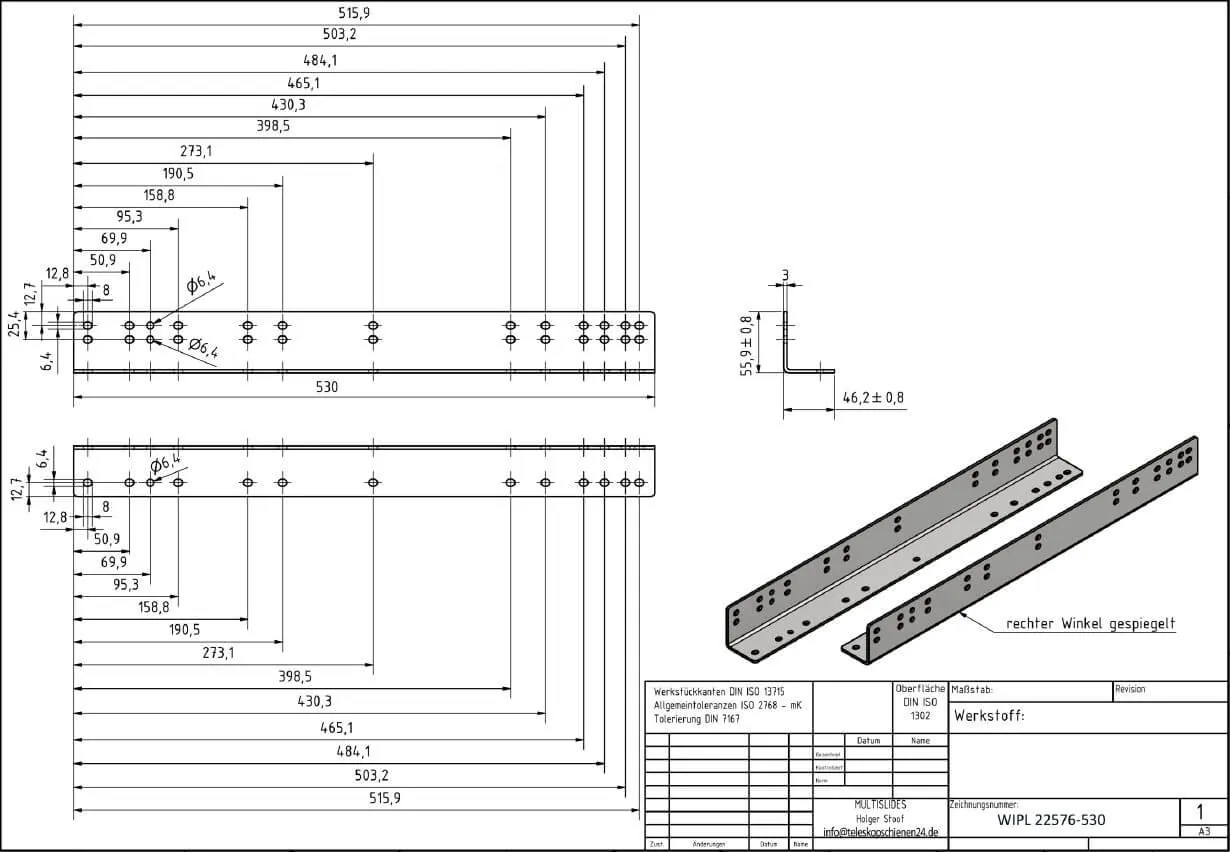Dibujo técnico Juego de soportes de montaje WIPL 22576-530